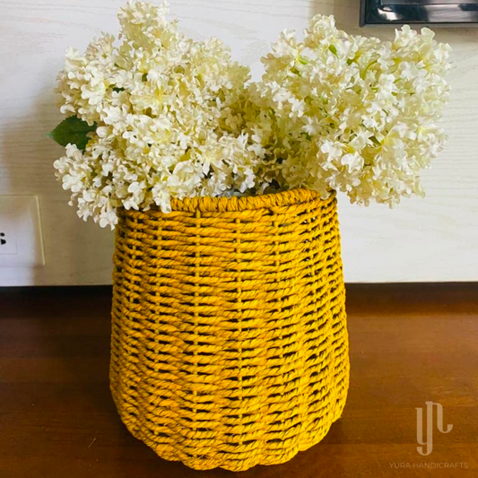 Handmade Twisted Jute Rope Planter in Yellow