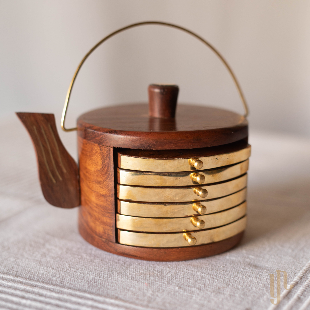 Kettle Shaped Wooden Coasters (Set of 6)