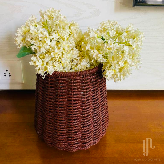 Handmade Twisted Jute Rope Planter in Brown