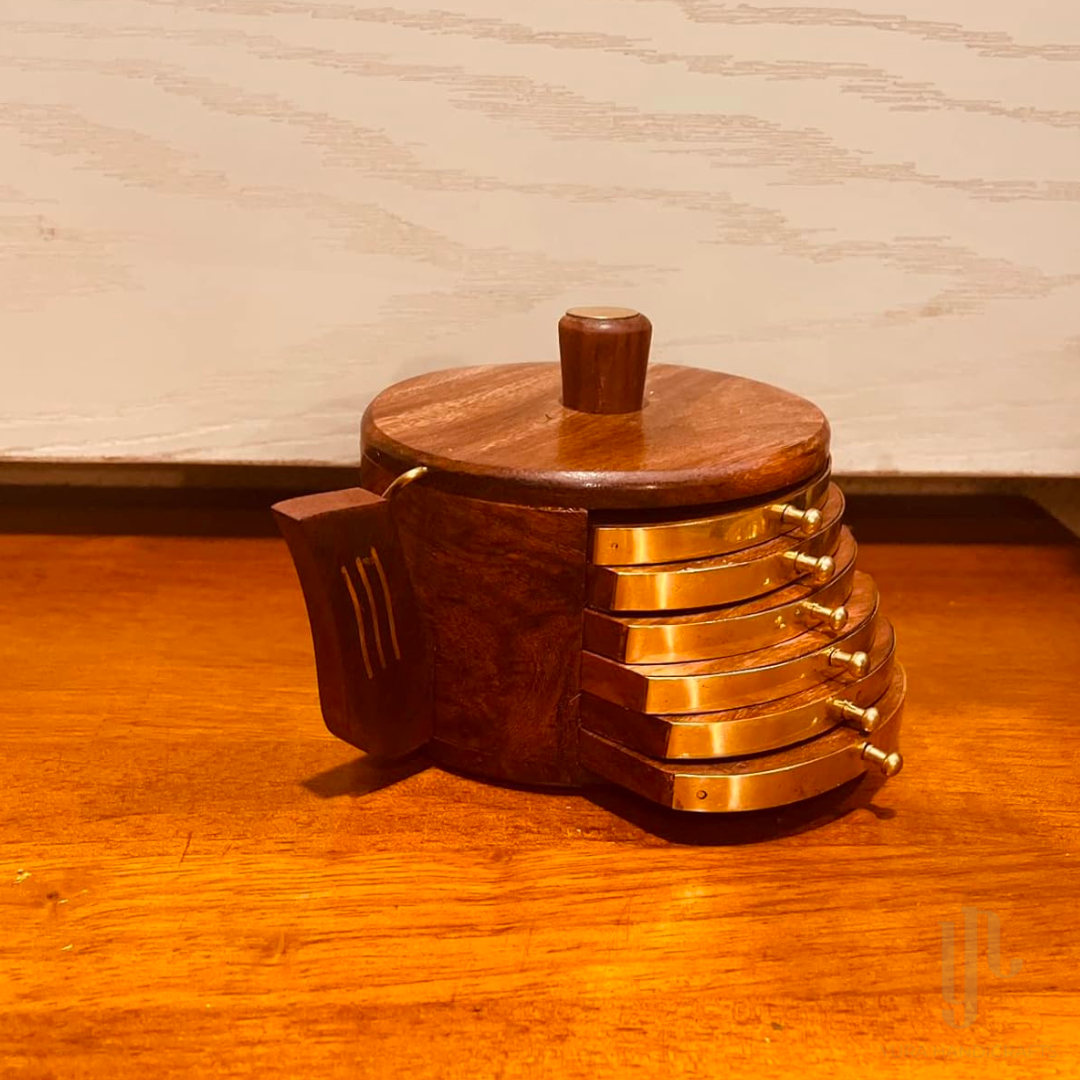 Kettle Shaped Wooden Coasters (Set of 6)