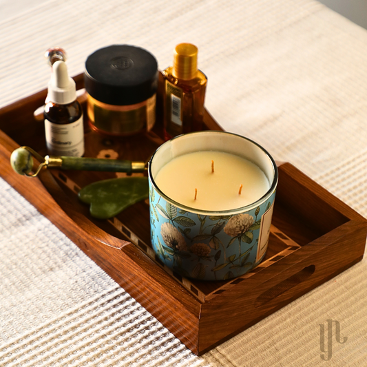 Wooden Tray with Flower Inlay