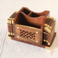 Wooden Pen Stand and Coaster Set in Carved Design (Set of 6)