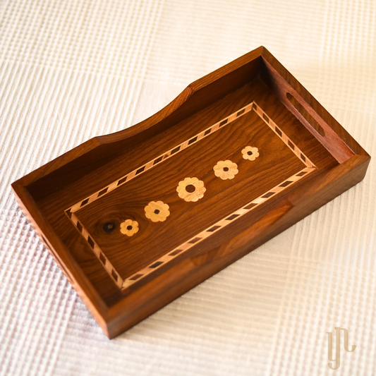 Wooden Tray with Flower Inlay