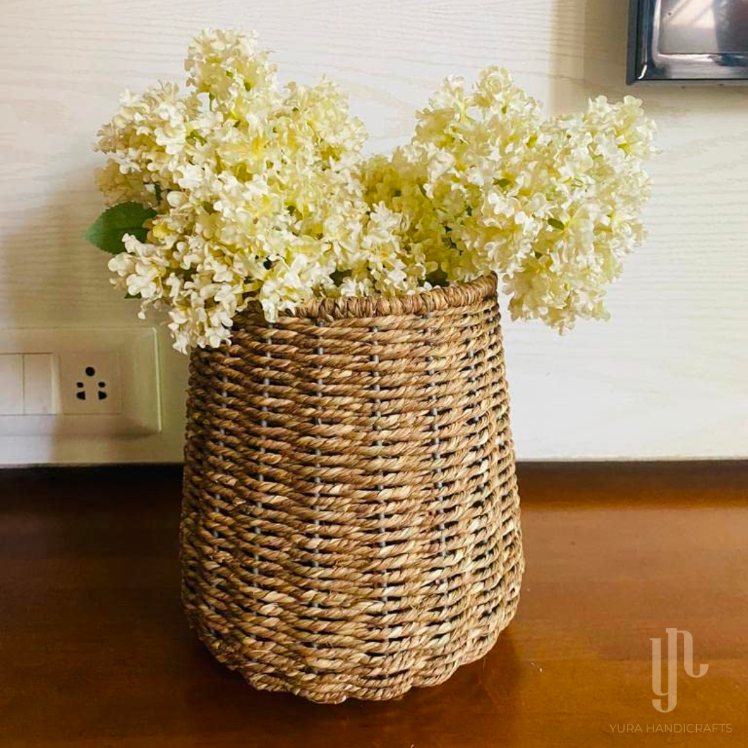 Handmade Twisted Jute Rope Planter in Light Brown