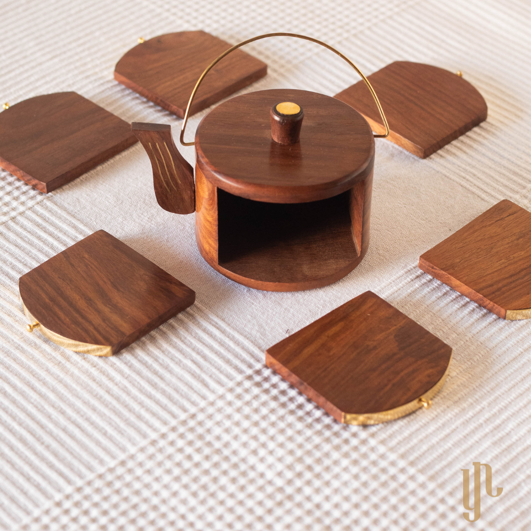 Kettle Shaped Wooden Coasters (Set of 6)