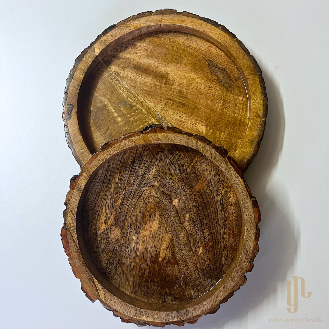 Wooden Bark Serving Trays (Set of 2)