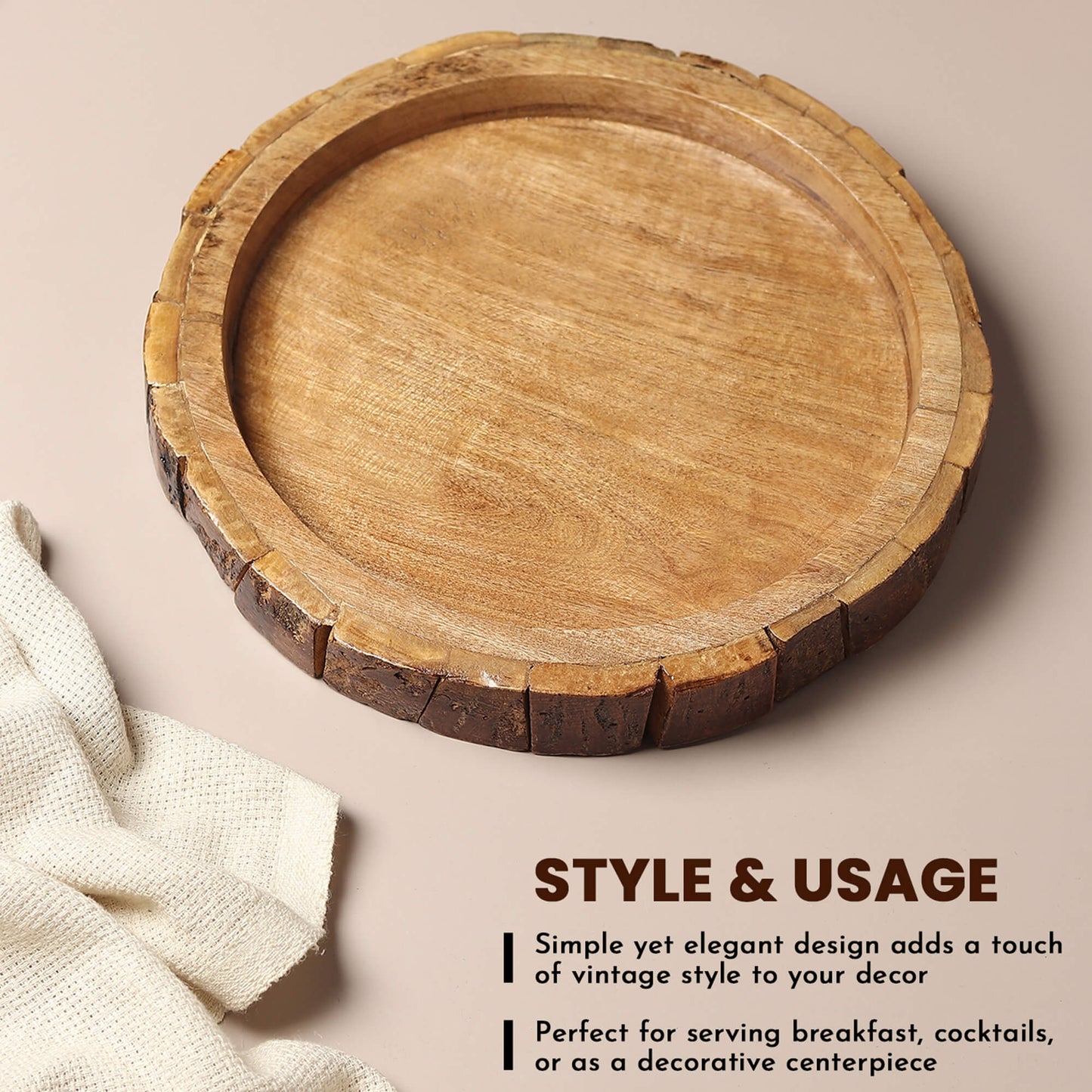 Wooden Bark Serving Tray