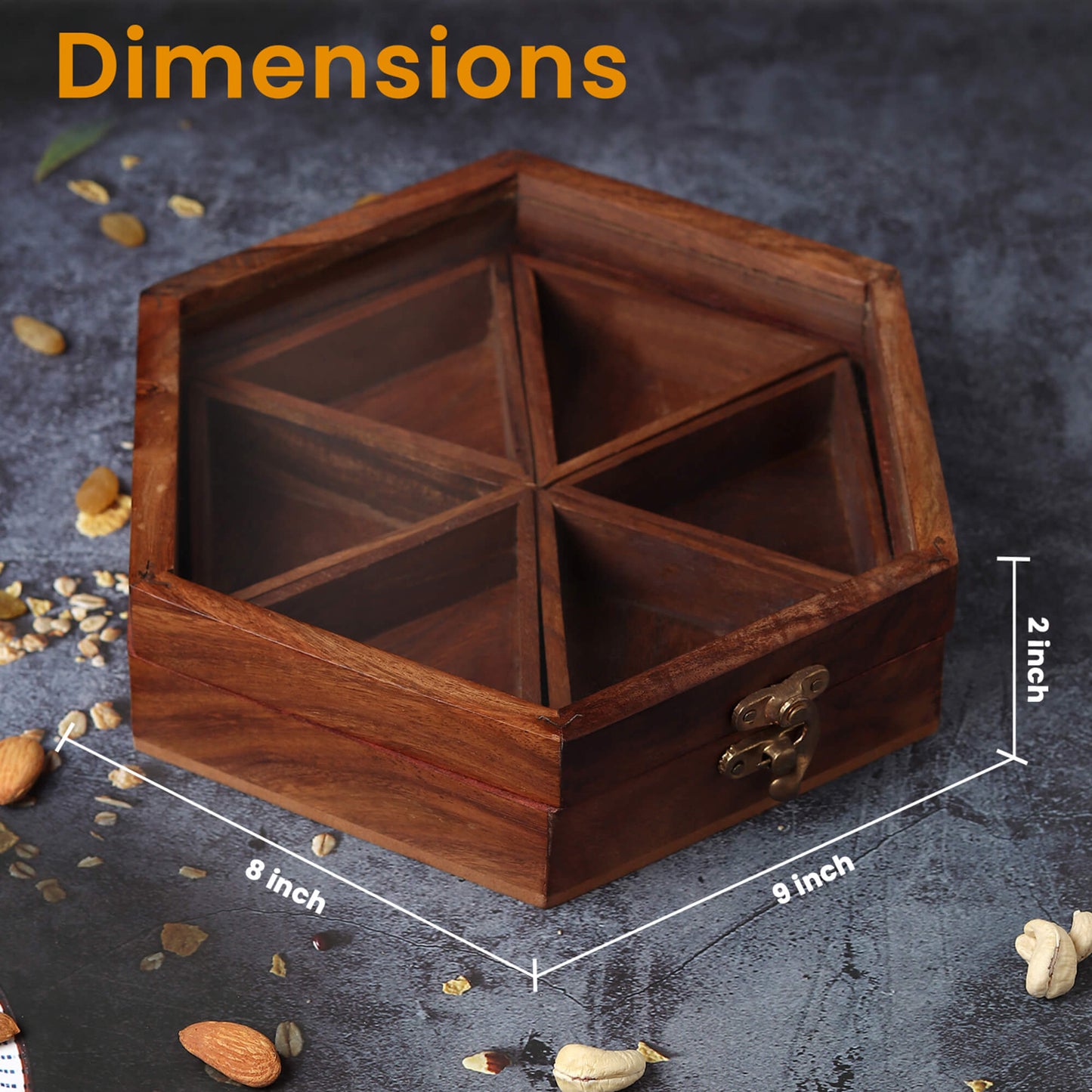 Hexagonal Wooden Spice Box with 6 Containers