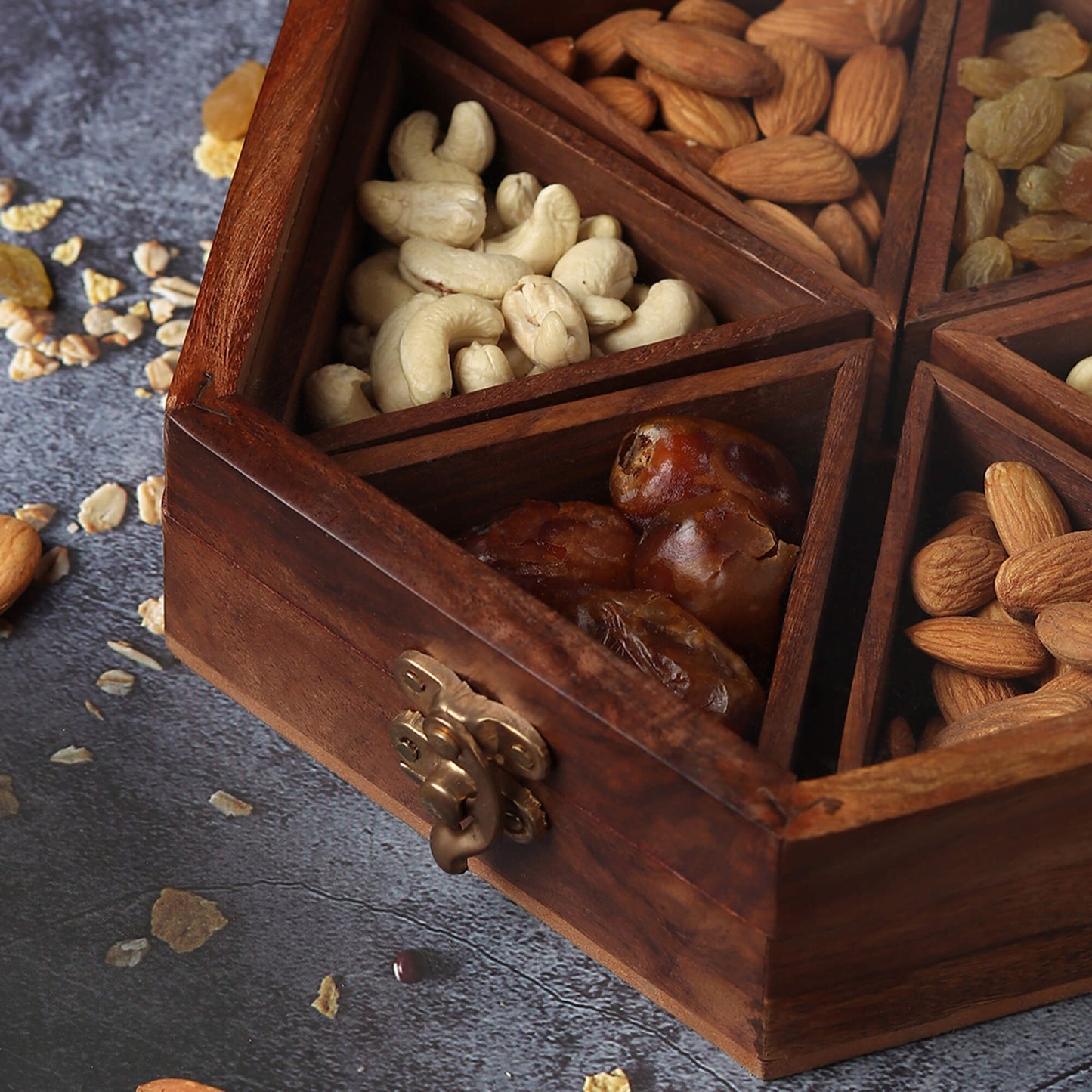 Hexagonal Wooden Spice Box with 6 Containers