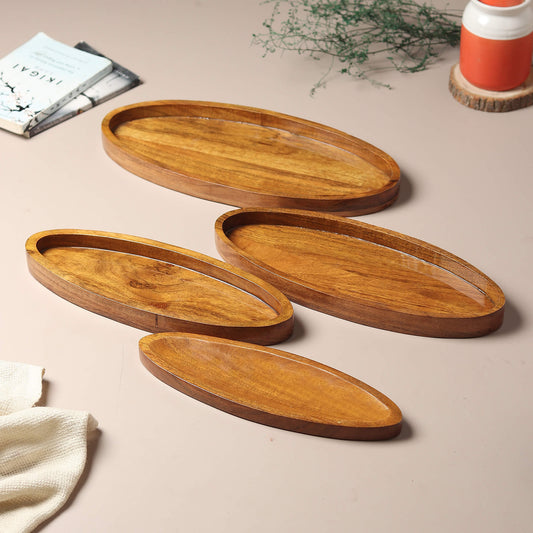 Oval Wooden Serving Platter (Set of 4)