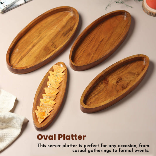 Oval Wooden Serving Platter (Set of 4)