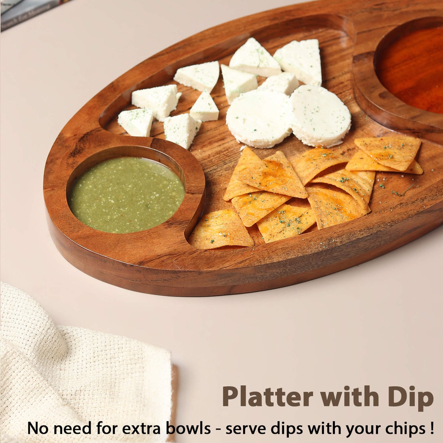 Wooden Serving Platter with Dip