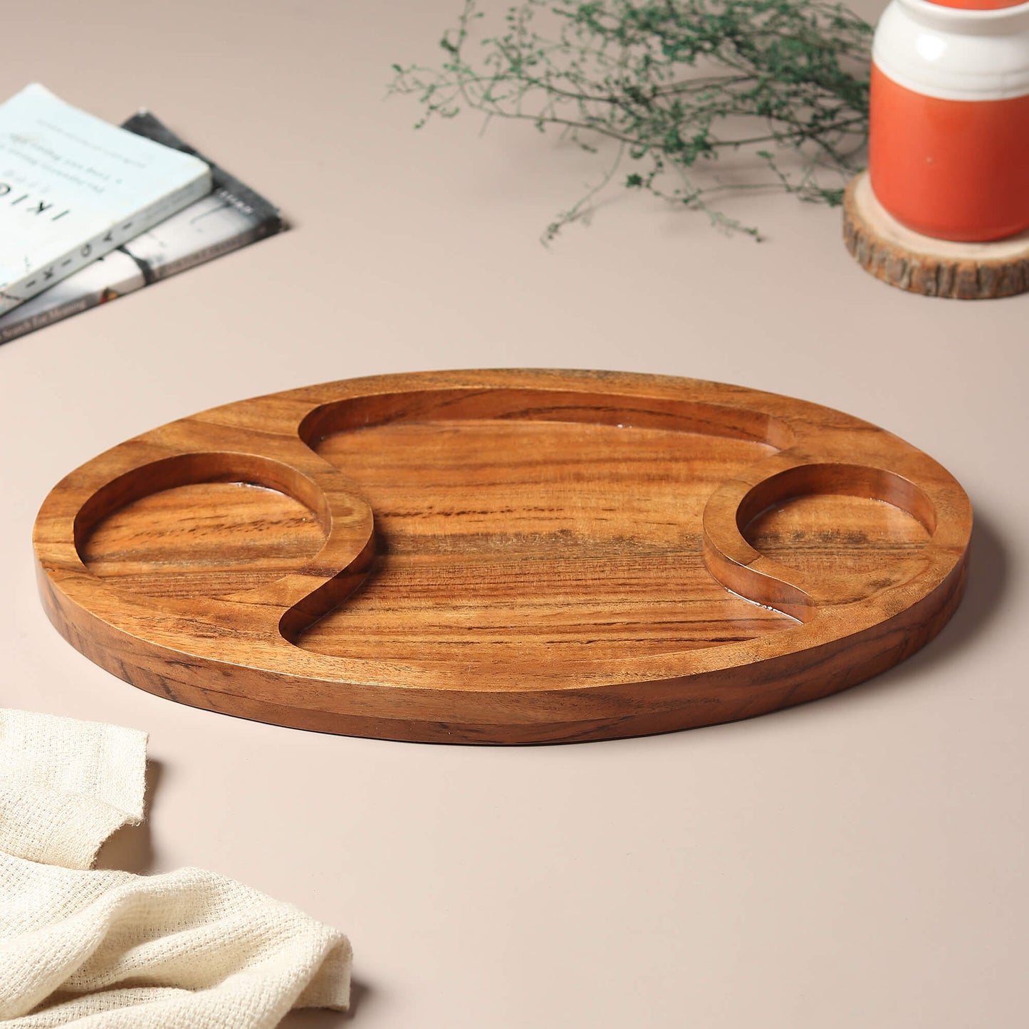 Wooden Serving Platter with Dip