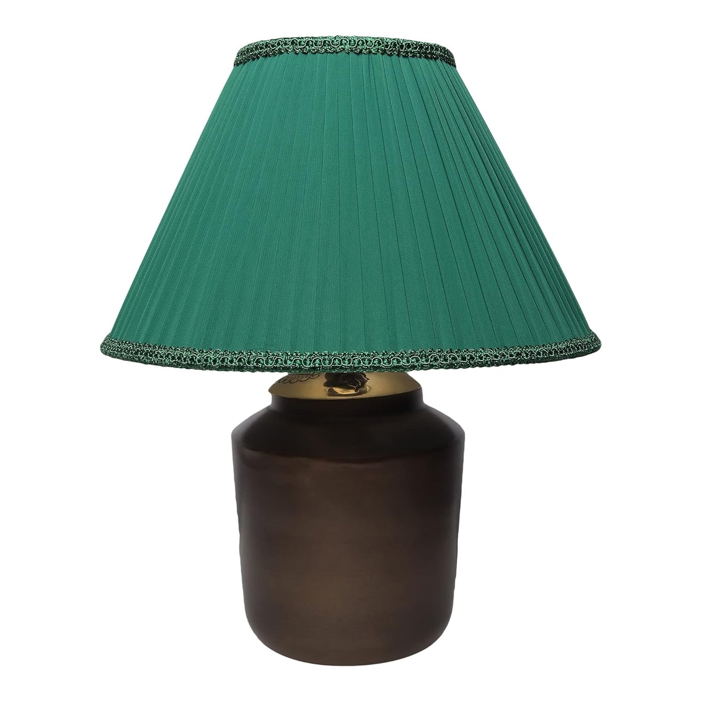 Georgette Pleated Lampshade with Lace Trim in Emerald Green