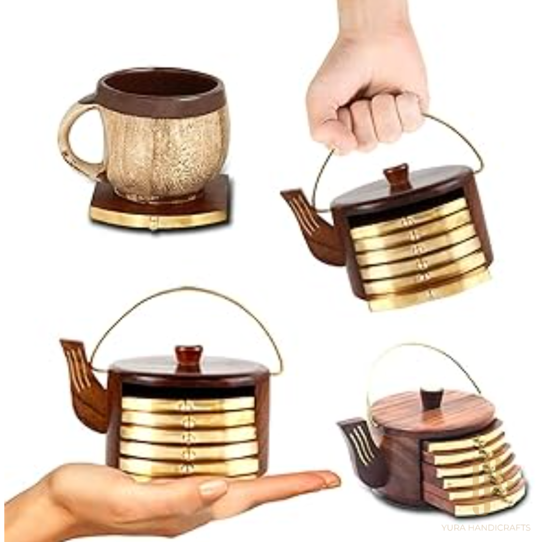 Kettle Shaped Wooden Coasters (Set of 6)